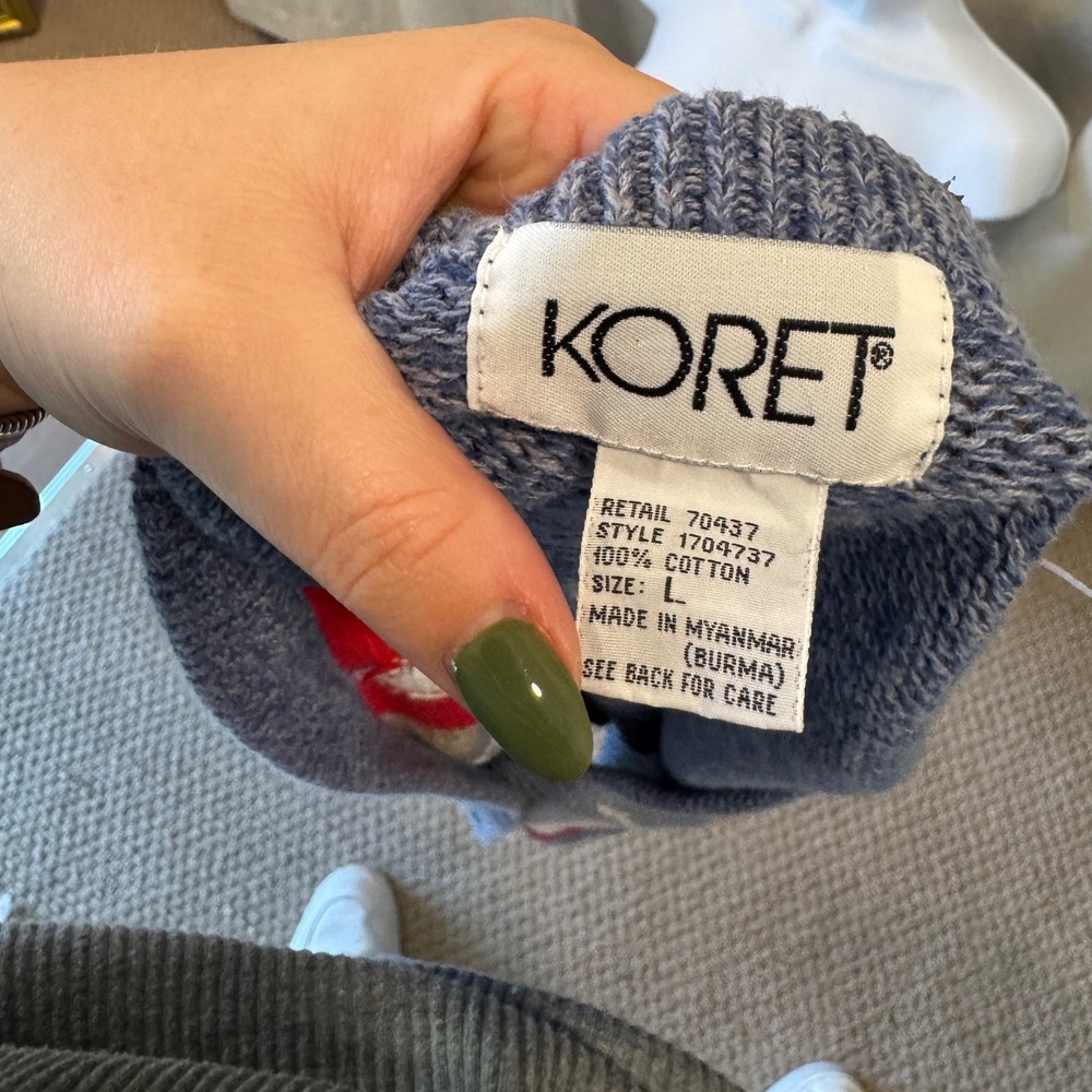 Vintage Koret Blue Beach Scene‎ Knit Vest Sweater Button Up Size L - Picture 5 of 6